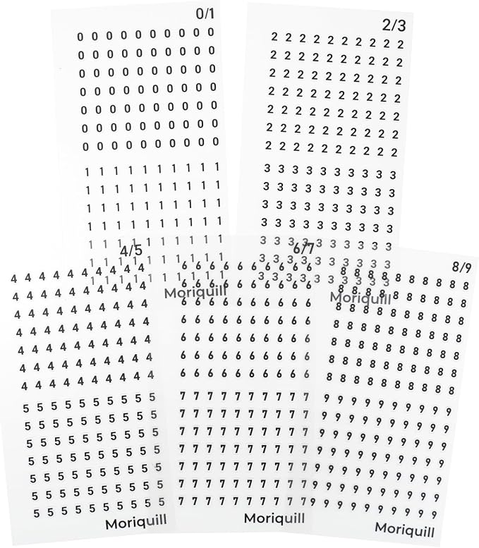 700 Pcs Tiny Number PET Stickers, 4 mm Black Digits 0-9 | 5 sheets of pre-cut