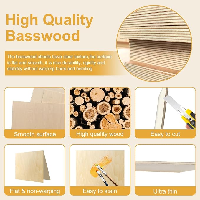 15 Pack Basswood Sheets 12x16x1/8 Inch, Balsa Wood Sheet, 3mm Plywood