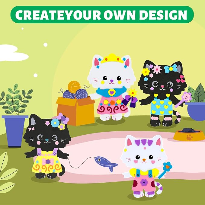 VKPI 4 Pieces Cats Foam Art Crafts Gift Kit, Creative Make Your Own Kittens
