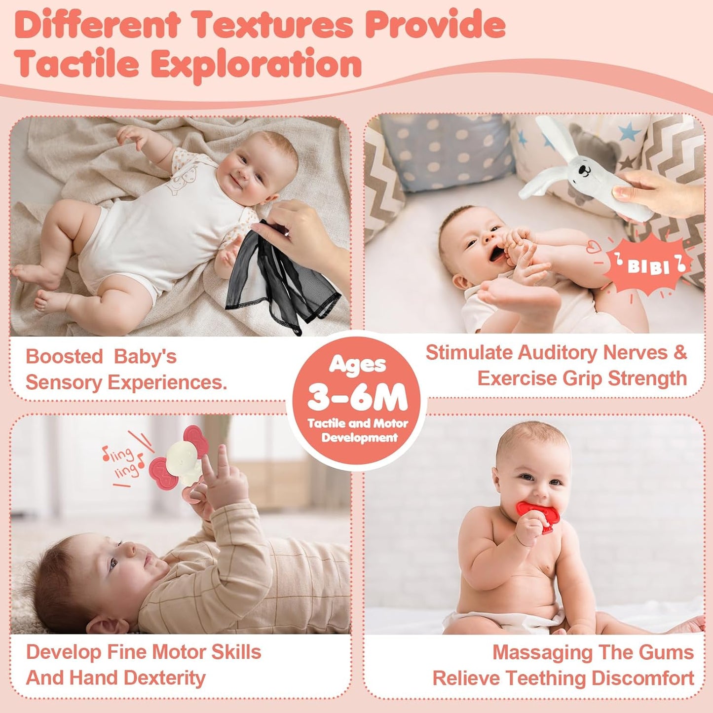 Baby Toys for 0-6 Months, High Contrast Black and White Sensory Toys for Newborn 0-6 M, Rattle Teether Tummy Time Audio Visual Stimulation Learning Activity for 0-12 Months, Baby Boy Girl Gifts 10 Pcs
