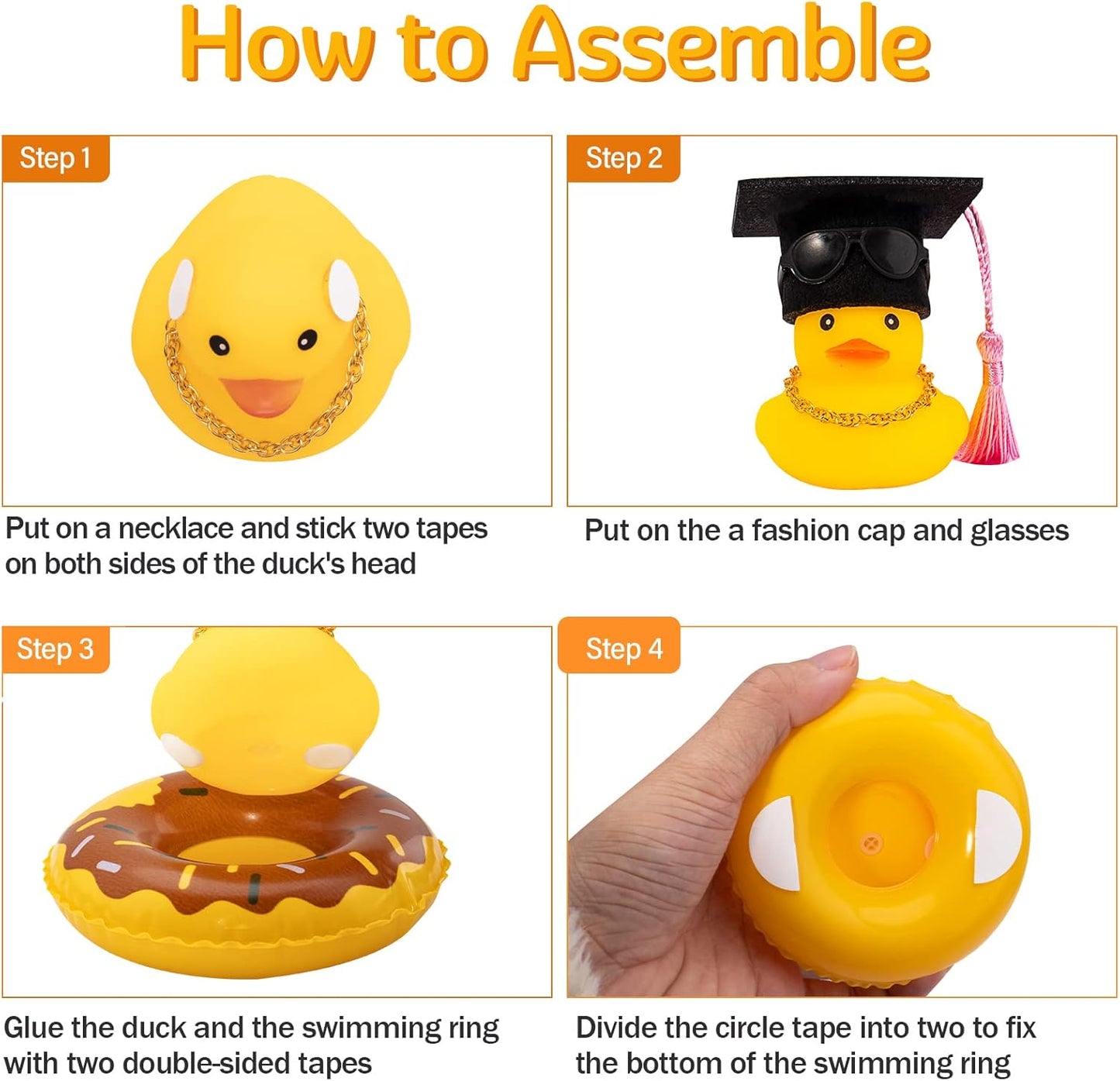 wonuu Car Rubber Duck, Yellow Duck Decoration Dashboard with Sun Hat Swim Ring Necklace Sunglasses for Car Dashboard Decorations