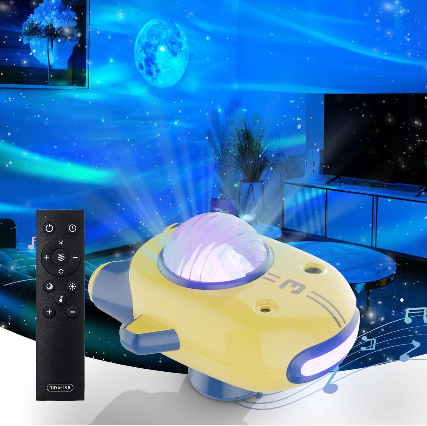 Galaxy Star Projector for Kids, 6 Colors & 5 White Noise Ceiling Night Light with Remote Control, Northern Lights Projector Gifts for Girls Boys Adults,Bedroom Party Decoration (Yellow)