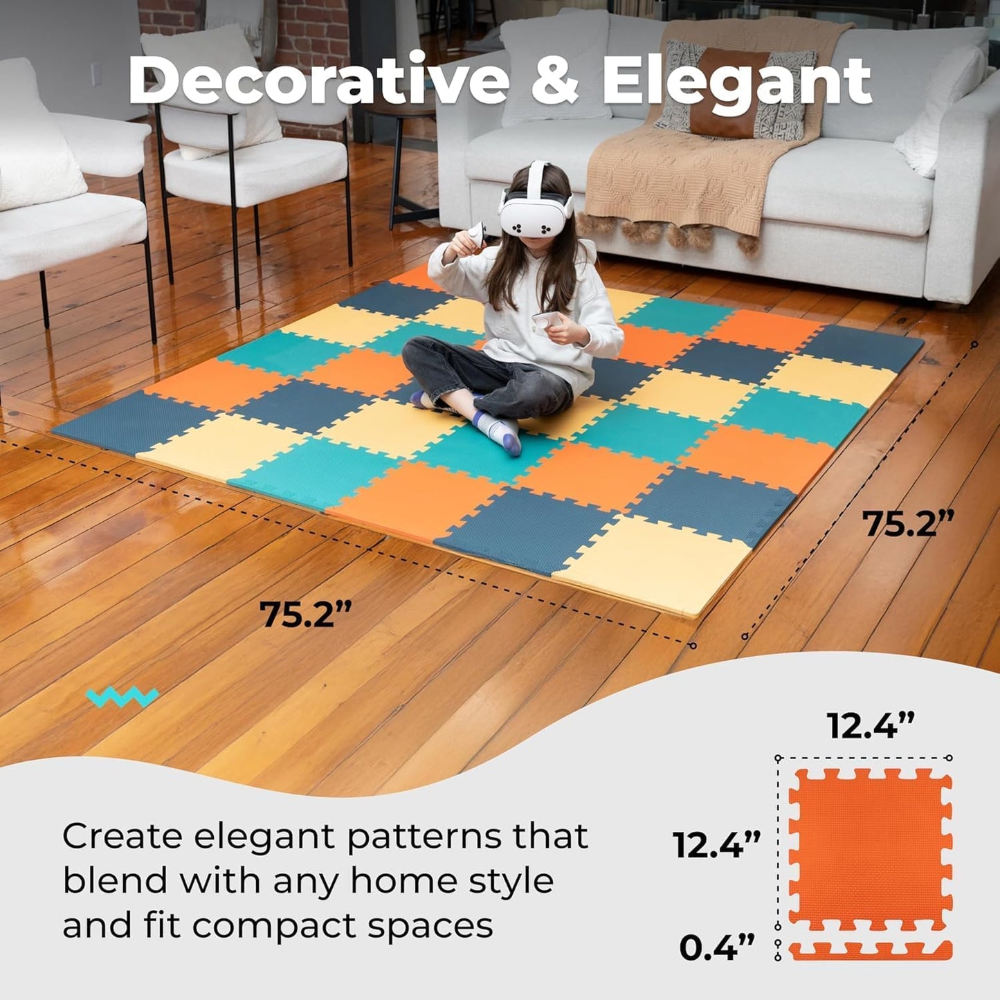 MioTetto Baby Play Mat, Soft Foam Floor Tiles for Kids. Adjustable Interlocking Foam Tiles, Fits with 74x74 Playpen Baby mat for Crawling & Development, Safe & Non-Toxic Playmat for Babies 6-12 Months