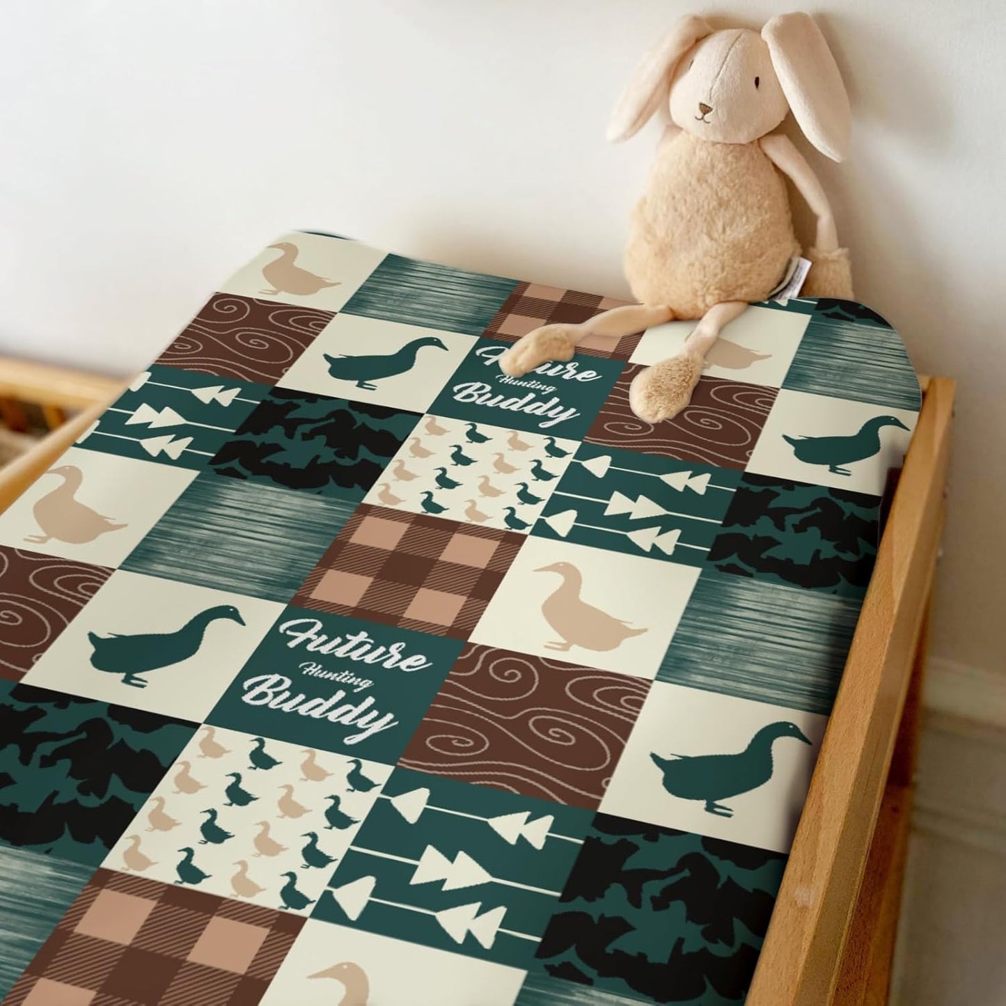 Camouflage Duck Hunting Changing Pad Covers for Baby Girl Boy Green Mallard Ducks Plaids Fitted Change Table Cover Mats Wild Ducks Soft Diaper Changing Table Sheets 32''×16''
