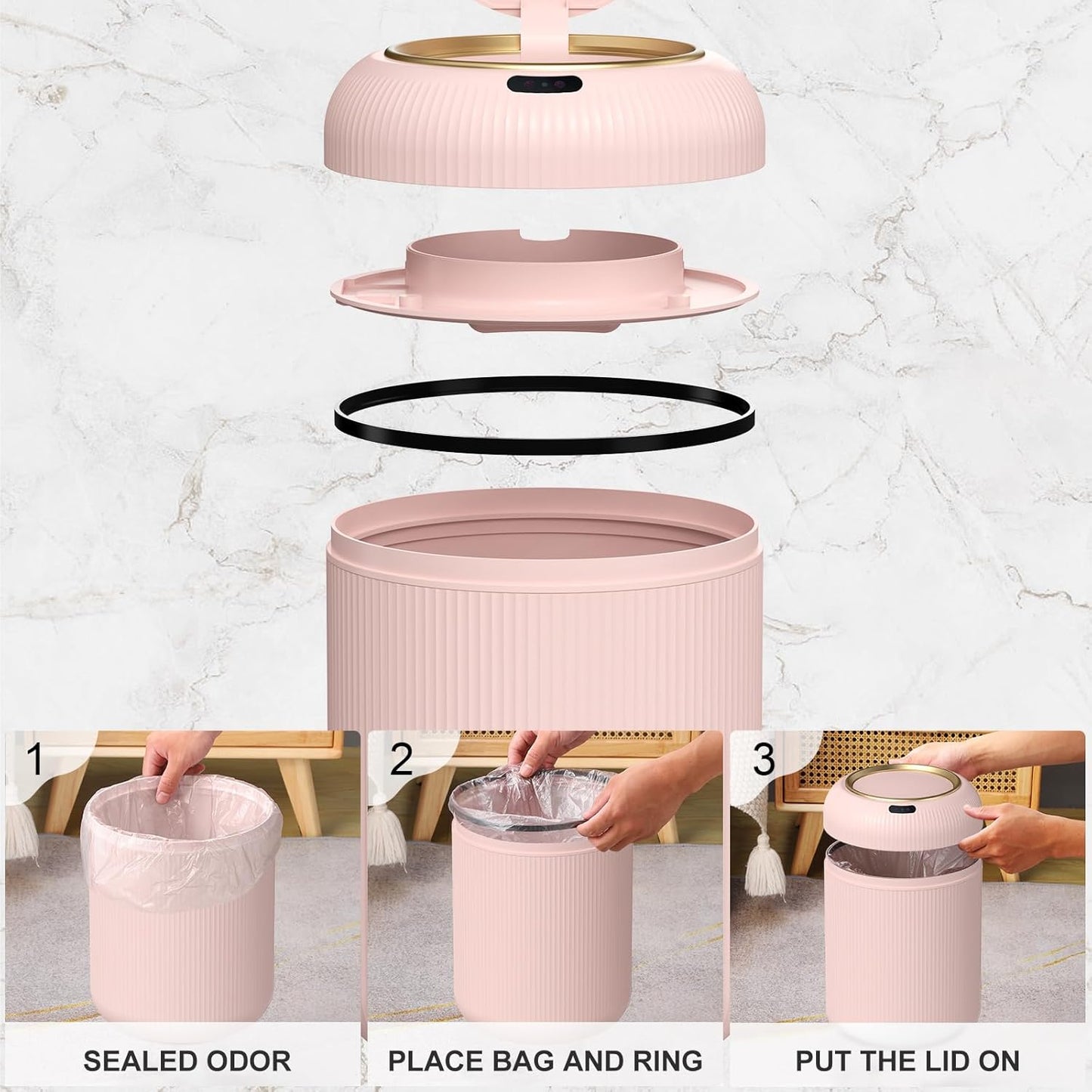 Smart Bathroom Trash Can with Lid，3 Gallon Bathroom Garbage Can Automatic Touchless，Motion Sensor Trashcan, Baby Diaper Trash Bin, Mini Pink Waste Basket for Bedroom, Kitchen, Restroom, Office