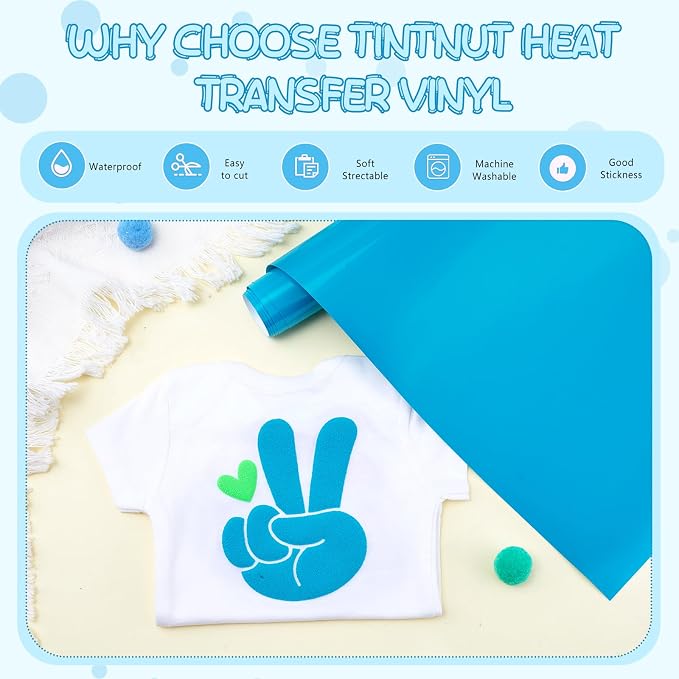 Tintnut Blue Neon Puff Heat Transfer Vinyl Roll, easy cut & weed, stretch