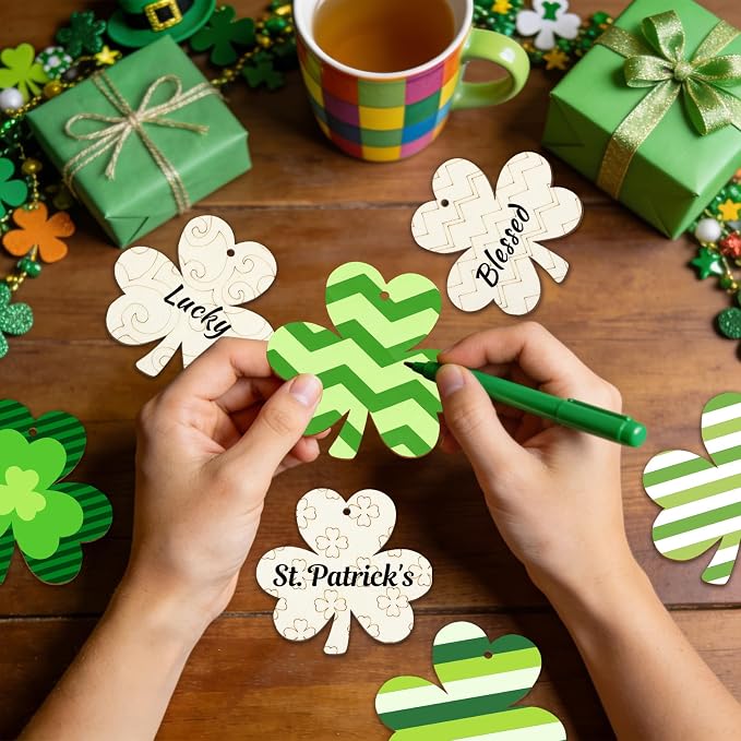 36PCS Wooden Shamrock Ornaments to Paint St. Patrick's Day Decorations