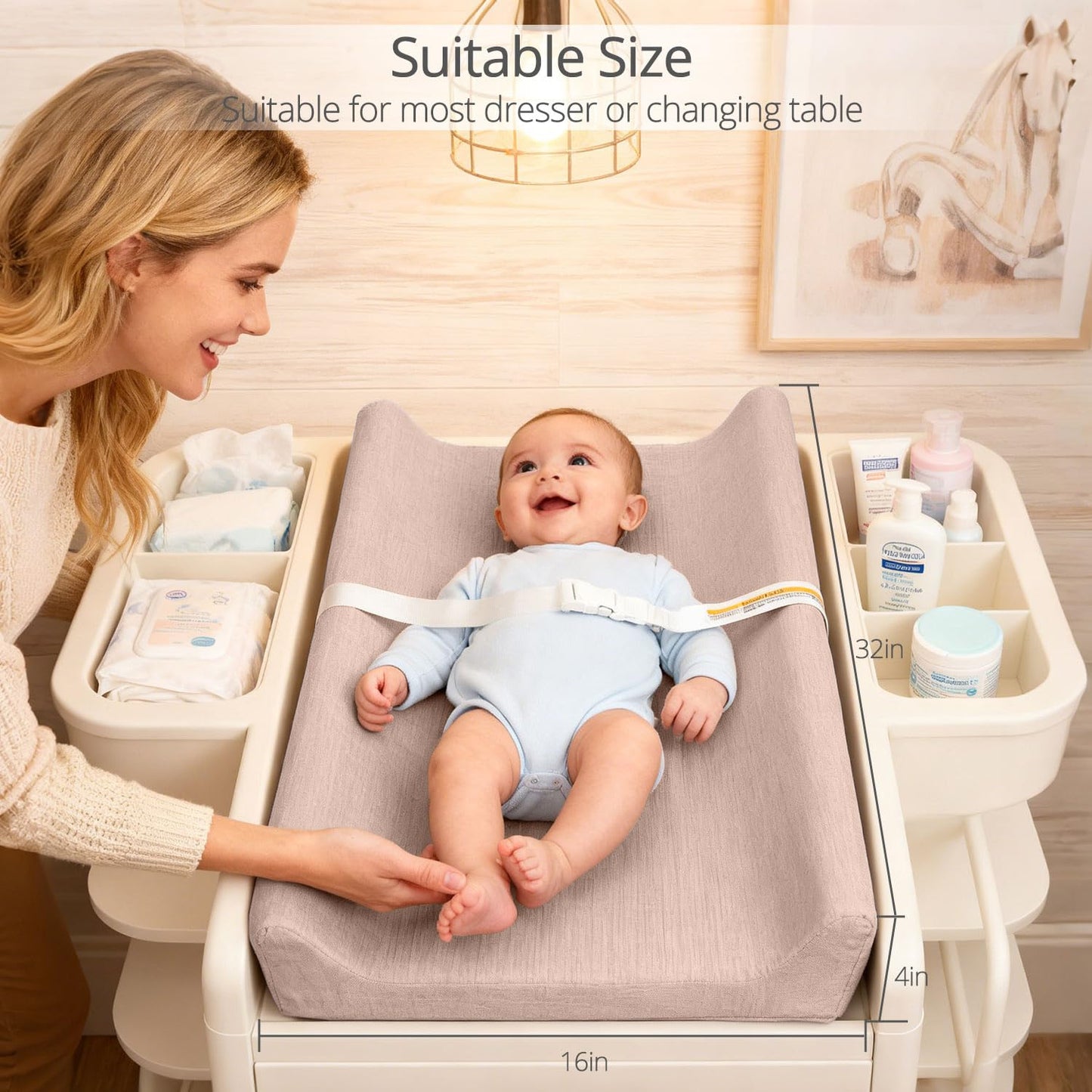 Muslin Baby Changing Pad, 2 Pack Muslin Soft Cotton Covers & Waterproof Lining Foam Diaper Changing Table Pad 32" x 16.6" Mat for Dressers
