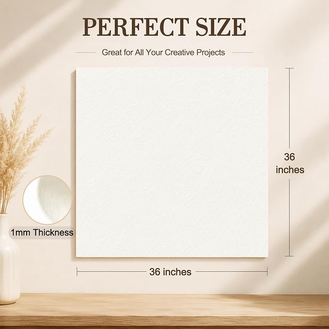 White Large Felt Fabric 36" x 36", 1mm Stiff Felt Sheet, Nonwoven Fabric