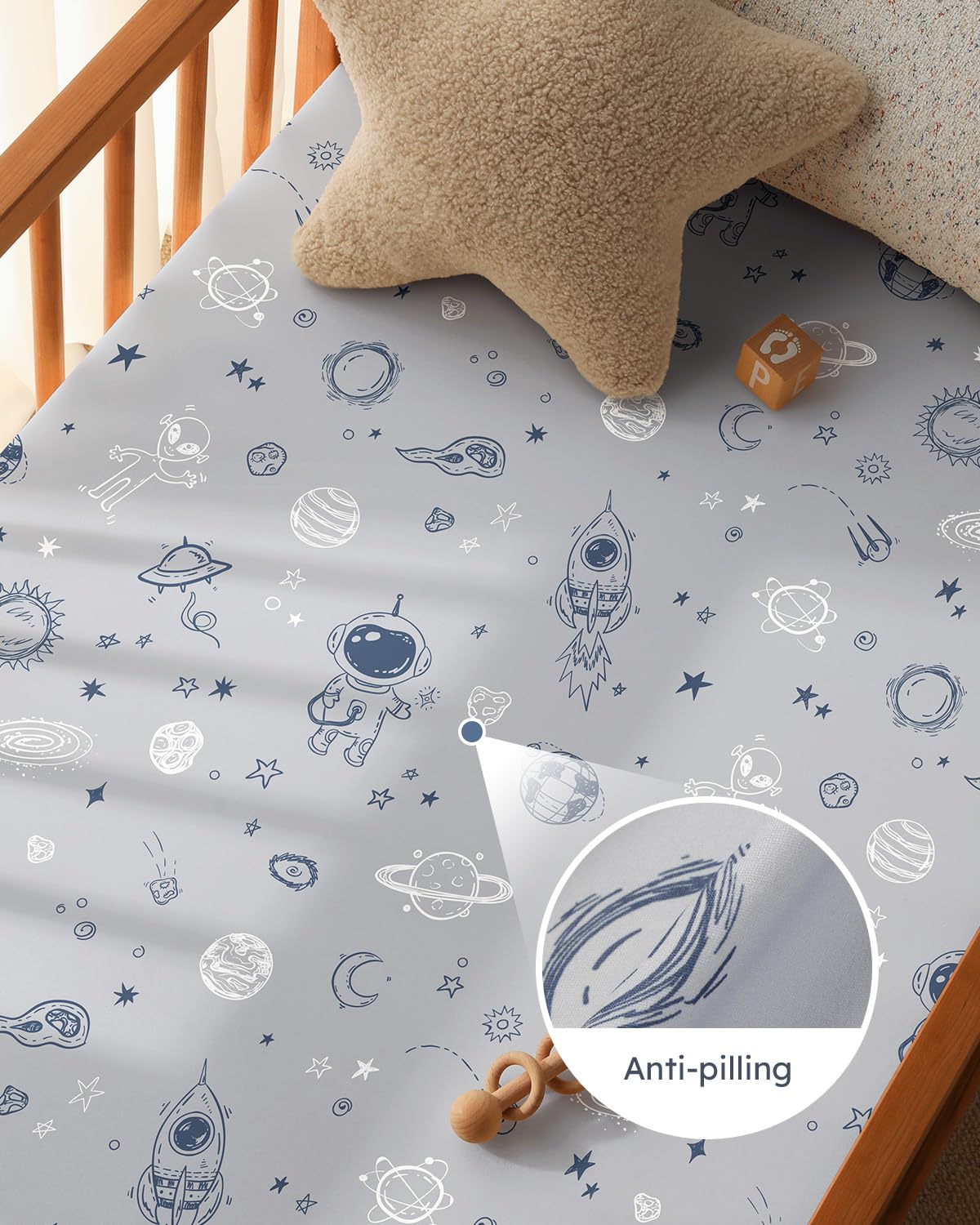Pack and Play Sheets Fitted 3 Pack, Mini Crib Sheets for Pack N Play Mattress Stretchy Portable Playard Sheets, Soft Breathable Grey & Blue Moon