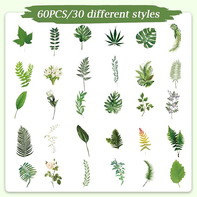 Imeepa 60Pcs Plants Stickers Transparent Scrapbooking Stickers | Waterproof