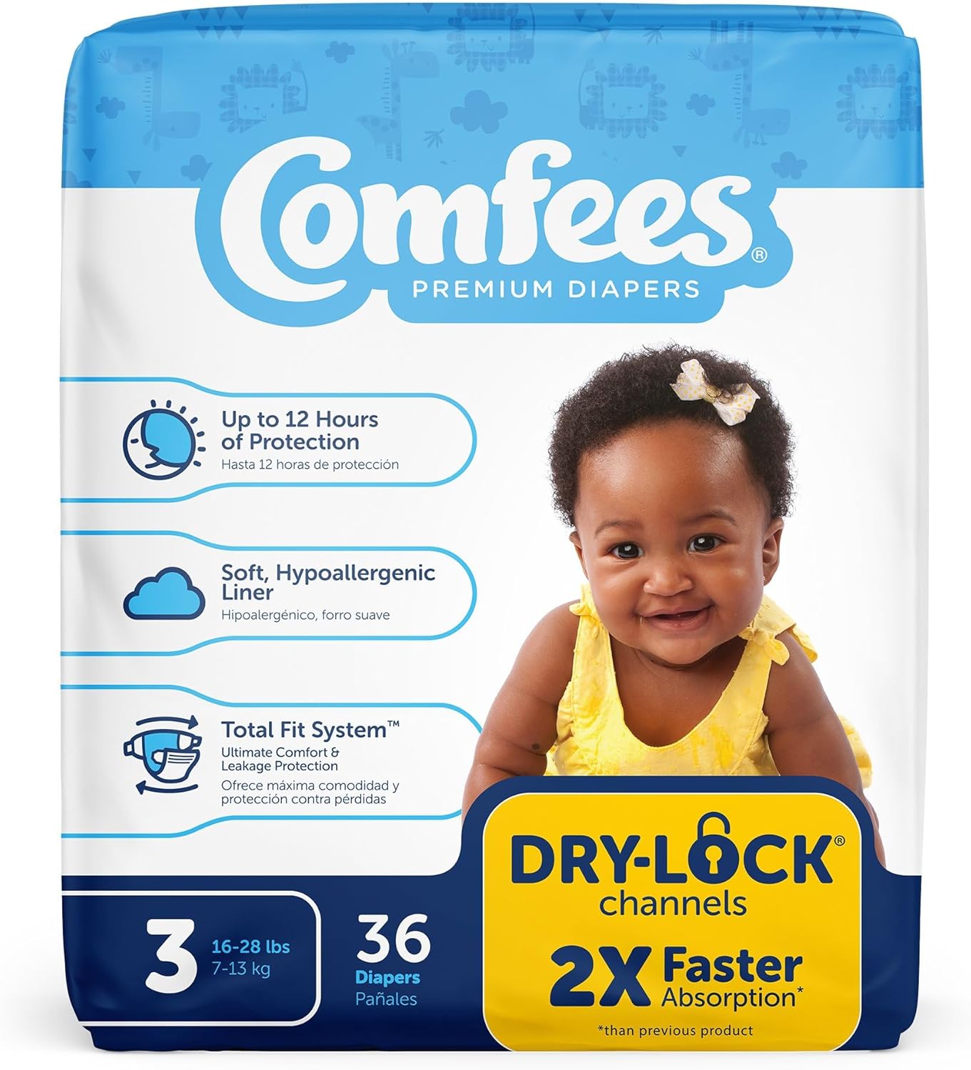 Comfees Premium Baby Diapers with Total Fit System for Boys & Girls, Size 3, 144Count, White (CMF-3)