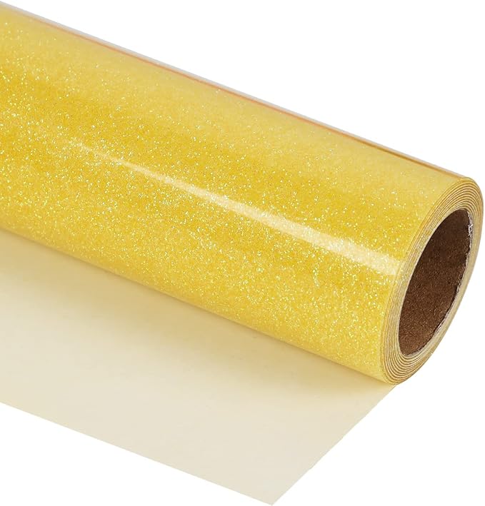 guangyintong Glow Glitter Gold Heat Transfer Vinyl HTV Rolls, Glitter HTV Vinyl
