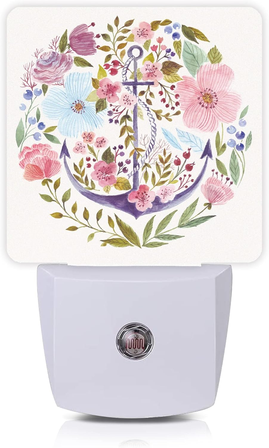 Anchor Night Light,Watercolor Floral Plug in Night Lights 0.5W Sleep Friendly for Boys Girls Led Night Light Dusk to Dawn Sensor Nightlight for Stairway/Hallway/Kitchen