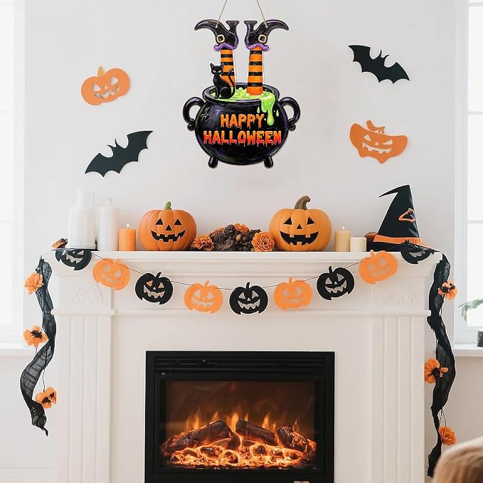 Paintable Halloween Ornaments 3 Sets, Wooden Happy Halloween Cauldron Ornaments