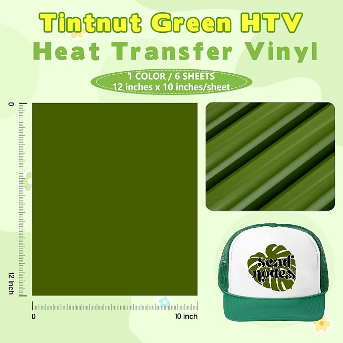 Tintnut Pesto Green Heat Transfer Vinyl, easy cut & weed, stretch washable