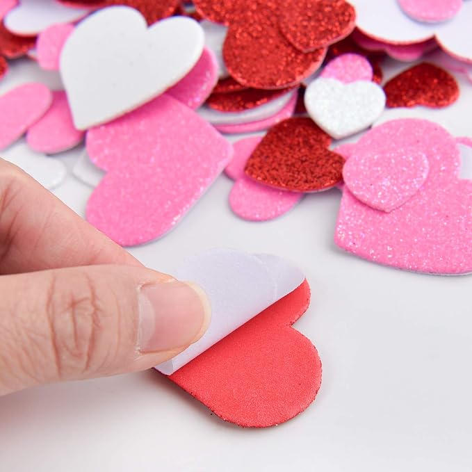 Coopay 300Pcs Foam Stickers Glitter Hearts Foam Stickers Self Adhesive Heart