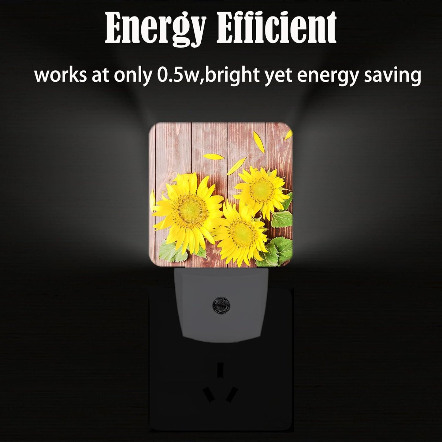 Vintage Wooden Sunflower Night Light,Plug Into Wall with Dusk to Dawn Light Sensors, Warm Nightlights for Bedroom, Bathroom, Hallway, Kitchen, Gifts Ideal for Boys Girls Women Men