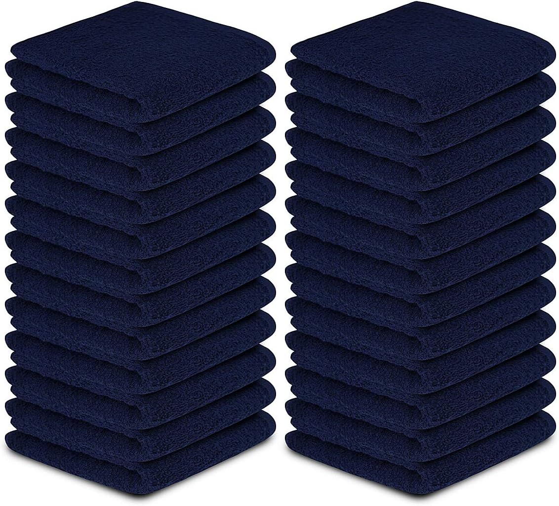 Softolle 100% Cotton Washcloths 24 Pack (12x12 Inches) Soft, Highly Absorbent Washcloth, Face Towels, Wash Cloths for Face, Ring Spun, Bulk Pack (Navy Blue)