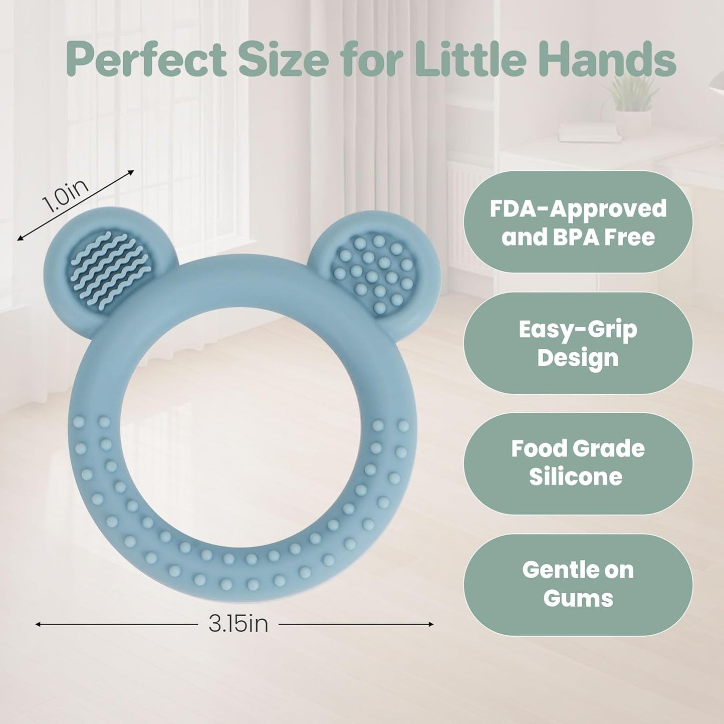 Teething Toys 3-6 Months, 3 Pack Silicone Teethers for Babies 6-12 Months, BPA Free Soft Textured Teething Relief Soothing Sore Gums Baby Essentials