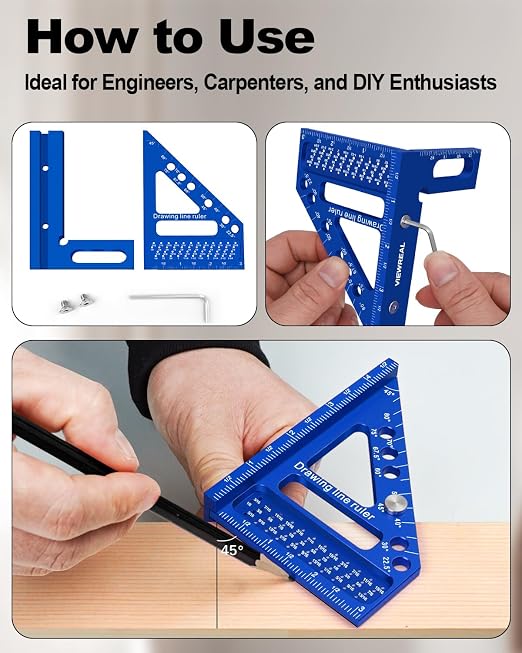 3D Multi-Angle Aluminum Alloy Woodworking Square Ruler, 22.5-90 Degree