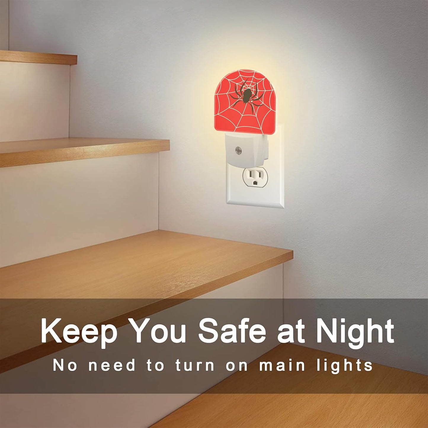 Red Spider Web Night Light Plug into Wall, Black Spider on Web Dusk to Dawn Night Light,0.5w Energy Saving Sleep Friendly Nightlights for Kids Boys Girls Home Decor