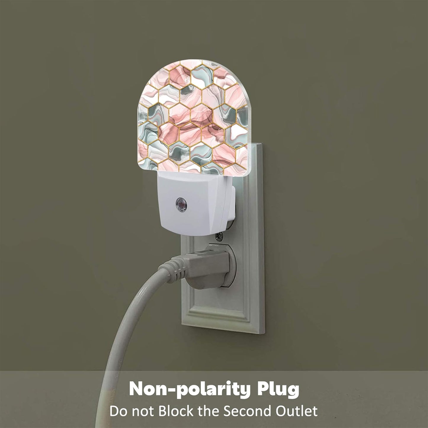 Red Gray Hexagon Marble Night Light Plug into Wall, Abstract Gold Liquid Marble Dusk to Dawn Night Light Plug in,0.5w Energy Saving Sleep Friendly NightLight for Kids Boys Girls Home Decor
