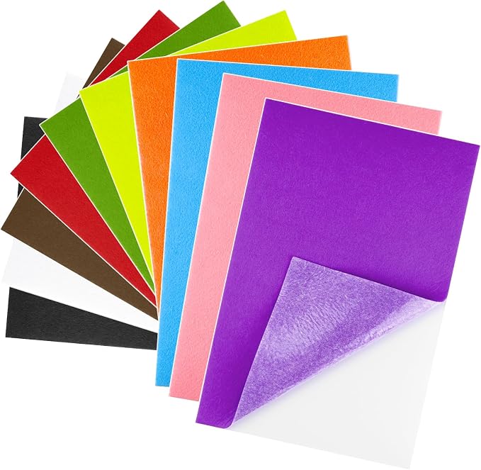 10PCS Multicoloured Self Adhesive Felt Fabric Sheets Sticky Felt Sheets
