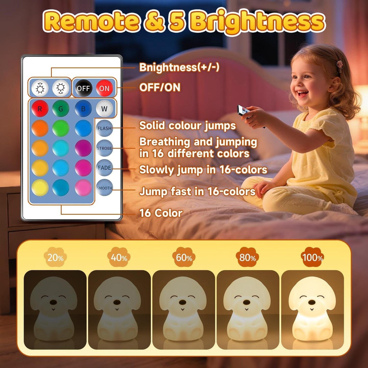Mubarek Dog Night Light,Remote+16 Colors+Timer+Rechargeable Dog Night Light for Kids Nursery Decor, Cool Kawaii Silicone Puppy Unique Lamps Puppy Gift Ideas Puppy Gifts Unique Home Decor