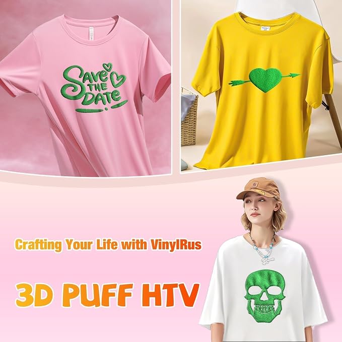 VinylRus Green Puff Vinyl Heat Transfer -12” x 6ft Puffy 3D Iron on Vinyl