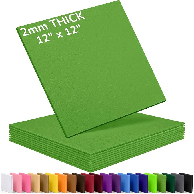 2mm Stiff Felt Sheets 12" X 12" | Thick Polyester Felt Material, DIY Craft