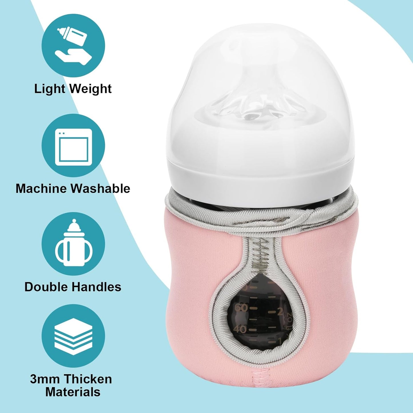 Beautyflier 4oz Glass Baby Bottle Sleeve Covers - Reusable Insulator for Heat/Cold Retention, Moisture Neoprene Holder for Philips 4 oz Avent Glass Natural Bottles (Pink+Green)