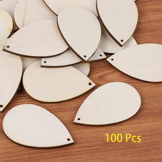 100 Pieces Unfinished Blank Wood Teardrop Earring Pendant