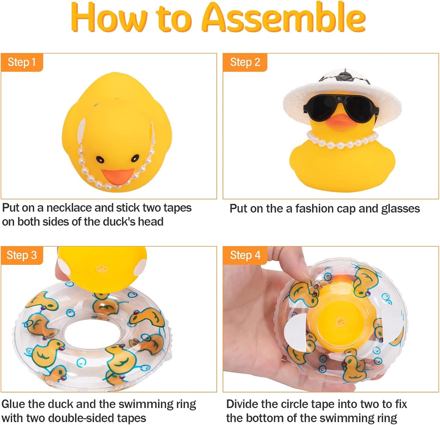 wonuu Car Rubber Duck, Yellow Duck Decoration Dashboard with Sun Hat Swim Ring Necklace Sunglasses for Car Dashboard Decorations, Soccer Hat-Transparent-Big Pearl