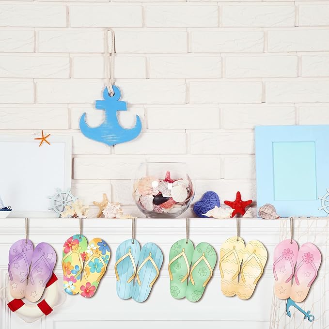 COCHIE Summer Slippers Wood Crafts to Paint Set of 24, Slipper Unfinished