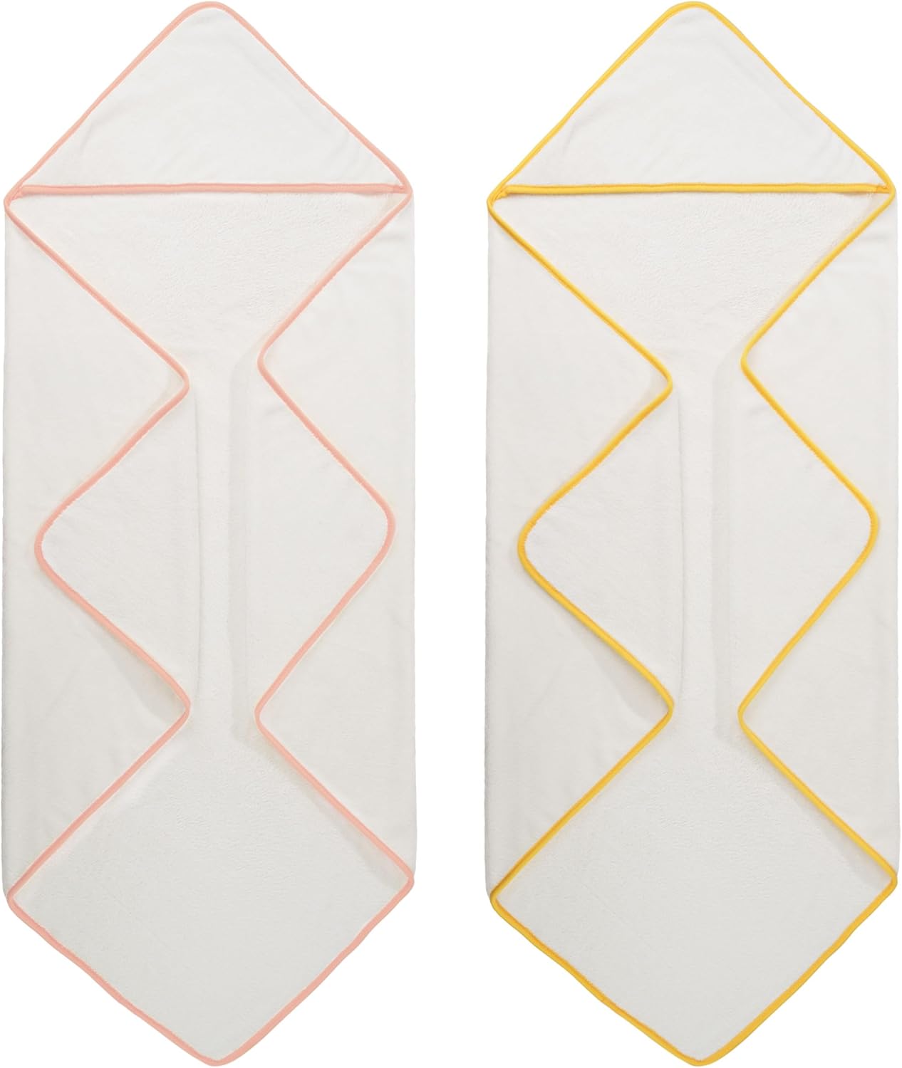 POLYTE Premium Hypoallergenic Microfiber Hooded Baby Bath Towel, 36 x 36 in, 2 Pack (White w/Yellow,Pink Trim)