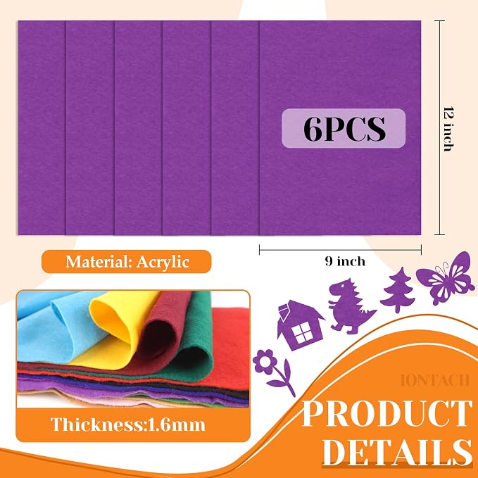 IONTACH 9" X 12" Soft Felt Sheets 1.6mm Thick | Felt Fabric