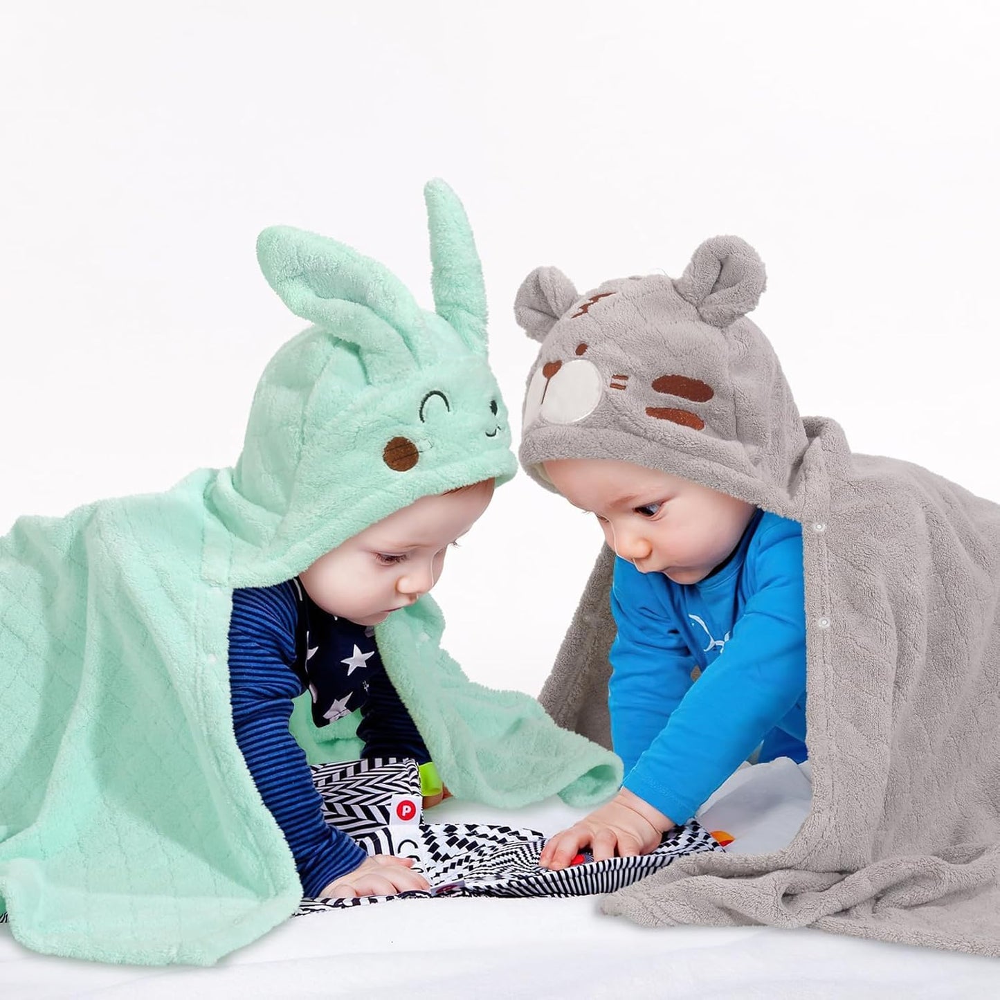 Toddler Towels with Hood, Toddler Bath Towel, 2 Pcs Coral Fleece Hooded Towel,Hooded Bath Towels with 1-3 Large Size 50 * 32 Inch Baby Towel Green&Grey Set