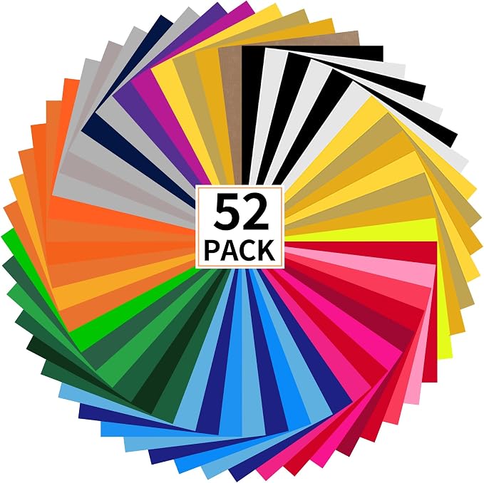 guangyintong HTV Heat Transfer Vinyl Bundle, 52 Pack 12" x 10" Iron on Vinyl