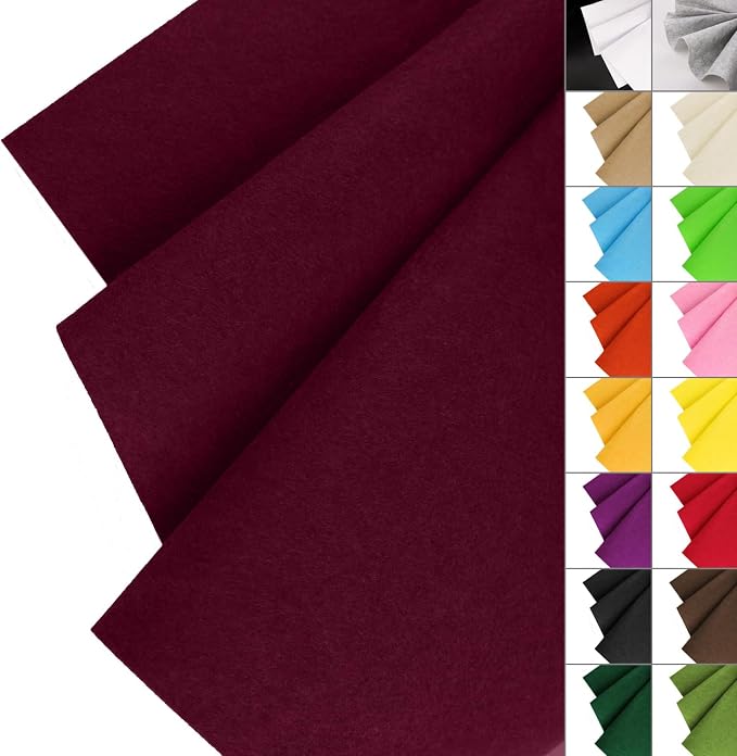 IONTACH 36" X 36" Burgundy Stiff Felt Fabric 1.2mm Thick | Felt Sheet