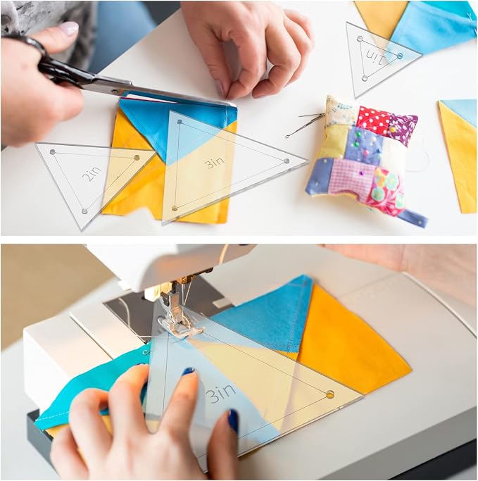 BENECREAT 6Pcs Free Motion Triangle Quilting Template Set, Acrylic Transparent