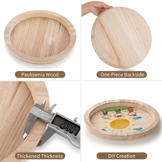 Hanobe Unfinished Round Wooden Craft Trays