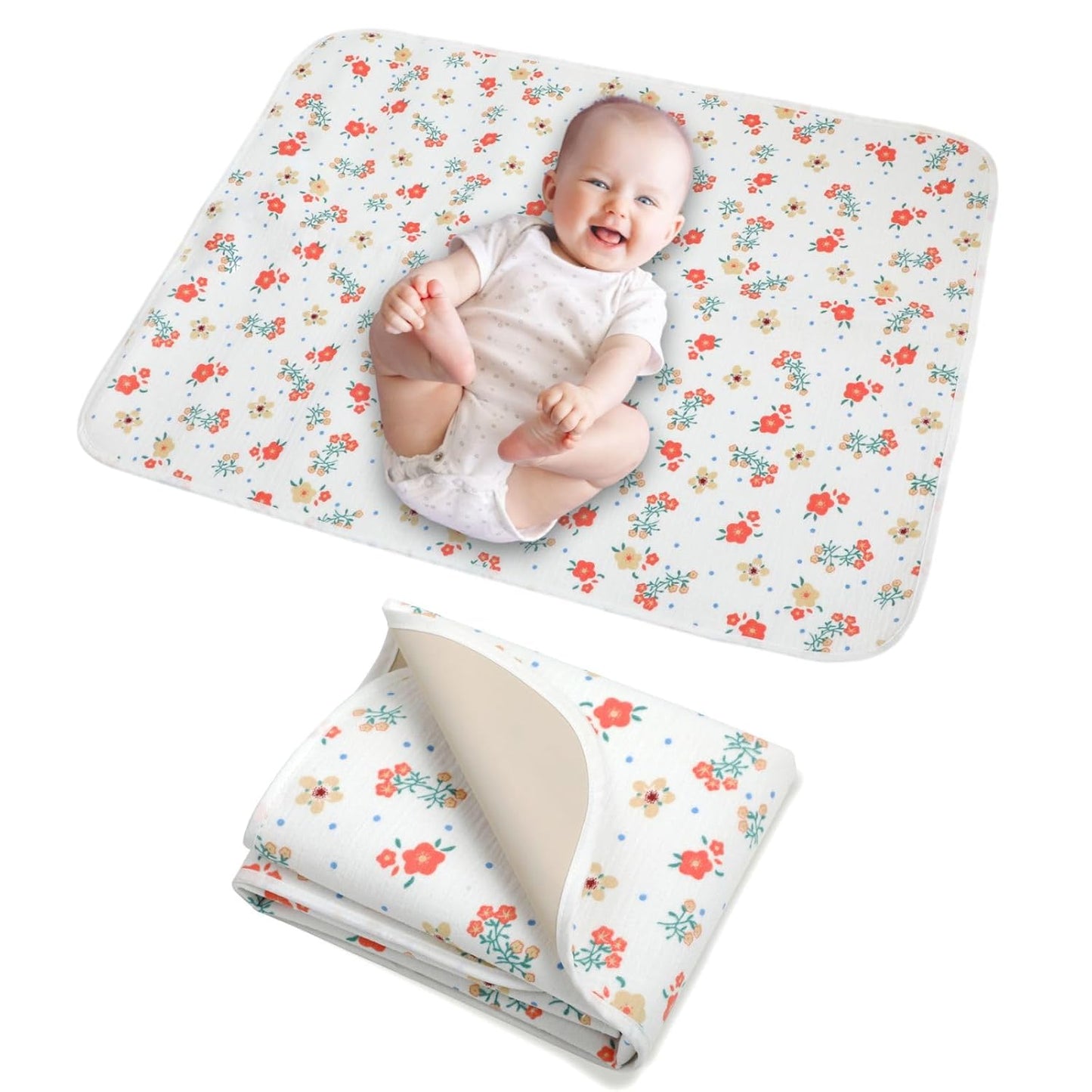 Baby Diaper Changing Pad, 19.7"x25.6" Waterproof Changing Pad Liners with 100% Muslin Cotton Front Top and Leather Back, Soft and Absorbent Portable Changing Mat for Travel, Changing Station