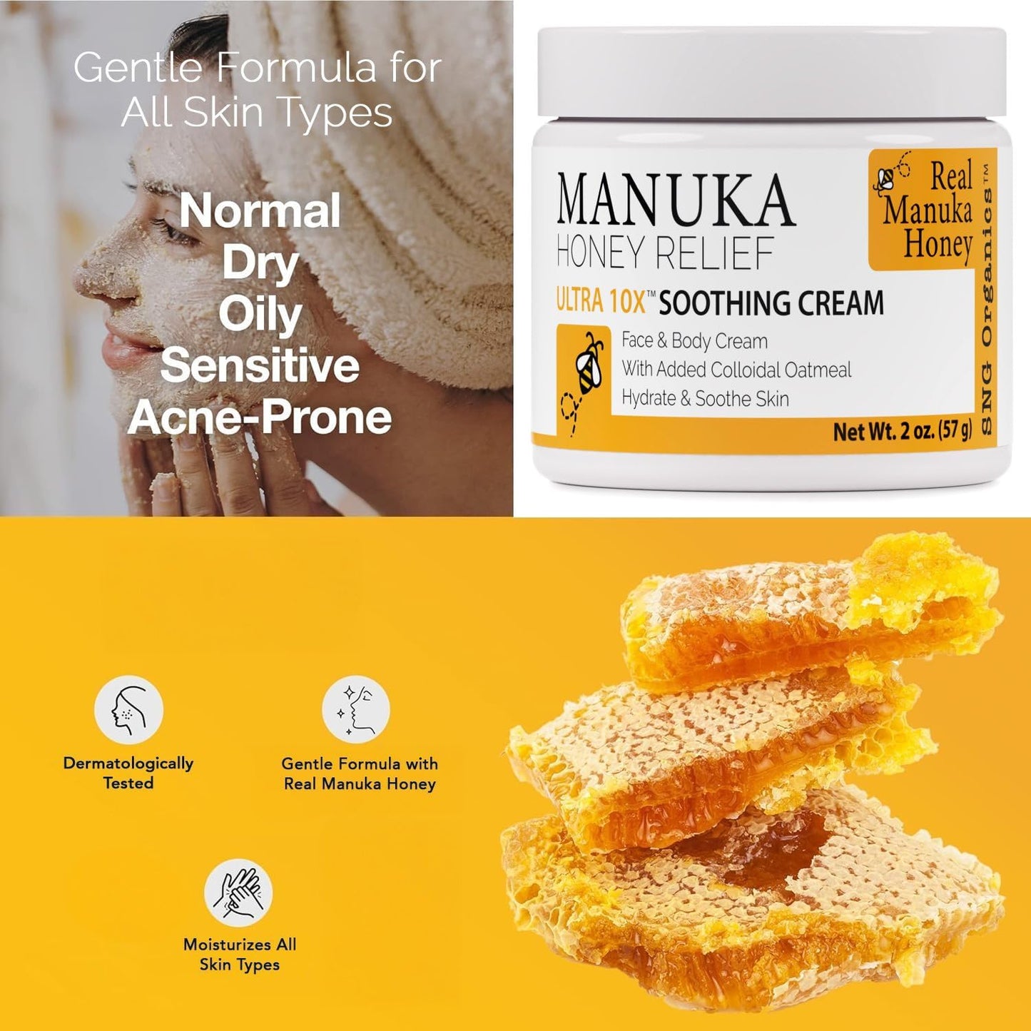 Super Natural Goods Manuka Honey Cream (2oz) – Hydrating Lotion for All Skin Types Suitable for Kids and Adults | Moisturizing Body Cream with Real Manuka Honey Aloe Vera Juice and Cocoa Butter