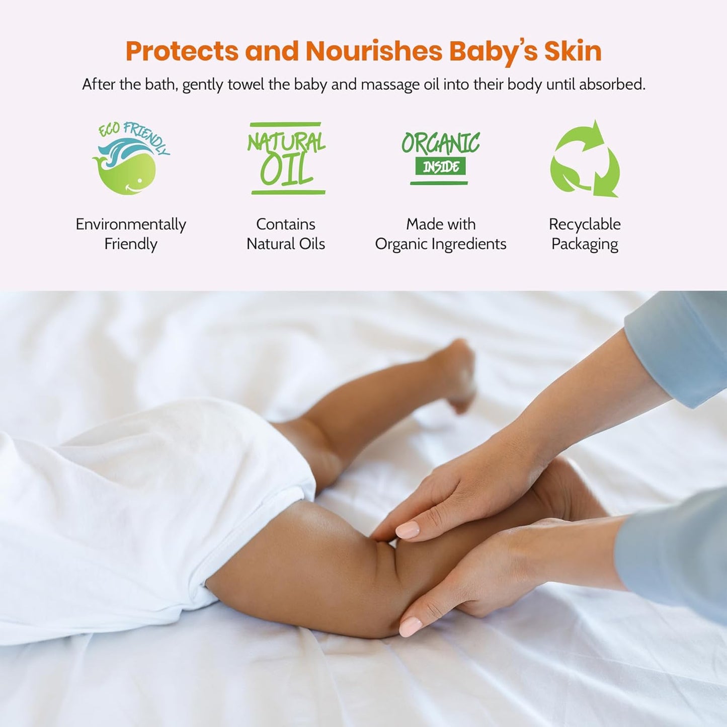 Mommy Care Baby Massage Oil – Vegan Plant-Based Natural Formula with Almond Oil, Calendula & Chamomile, Nourishes & Hydrates, 100ml / 3.38 fl oz