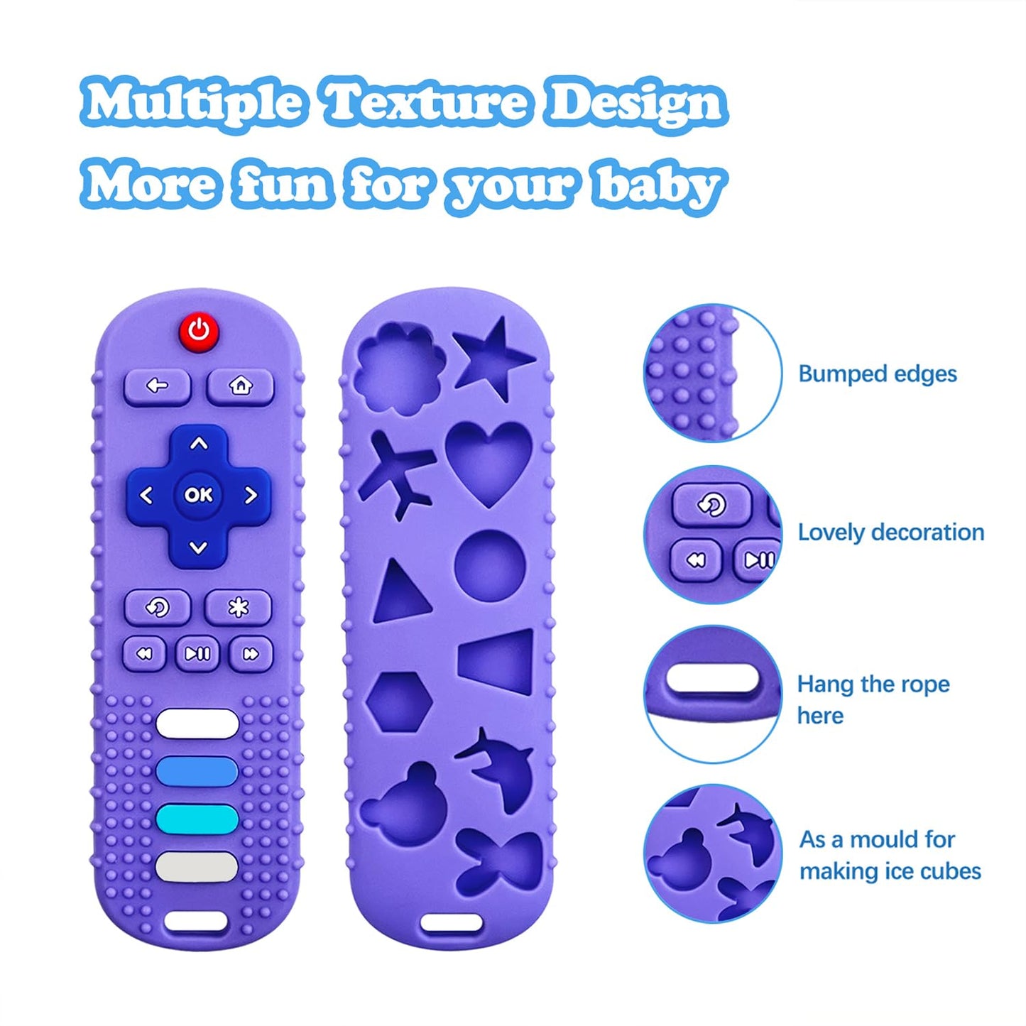 Baby Teething Toys, Food Grade Silicone Teether for Babies 3 6 12 18 Months, TV Remote Shape Toddlers Chew Toys, Freezer BPA Free (Blue+Beige)