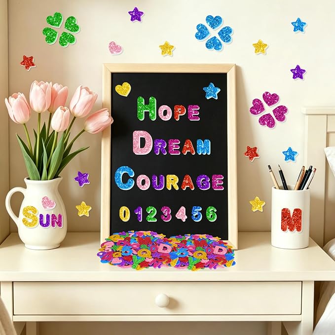 616PCS Glitter Foam Letter Stickers, Colorful Alphabet Number Stickers