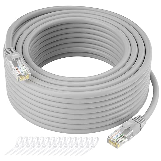 Cat5e Ethernet Cable 300 FT, Long Cat 5e Internet Cable, Grey Snagless Patch Cord, Flexible, Network, LAN, PoE, Standard RJ45 Connector for PC, Server, Router, Modem, TV, PS5 - with 15 Cable Ties