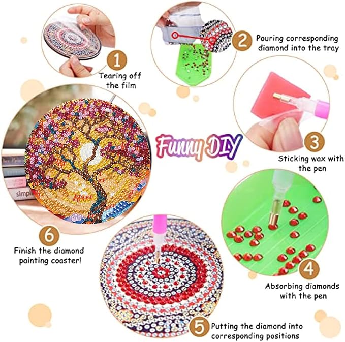8 Pack Diamond Art Coasters, Tree of Life Diamond Painting Coasters Kits | Tree
