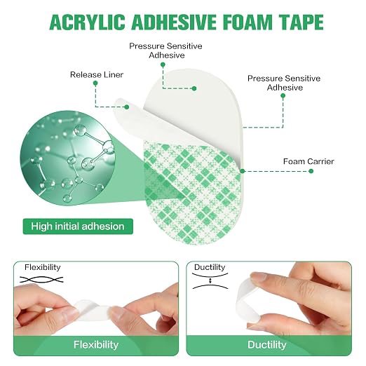 MINGXIN Double Sided Foam Tape Pads, 2mm Thick Heavy Duty White Polyurethane